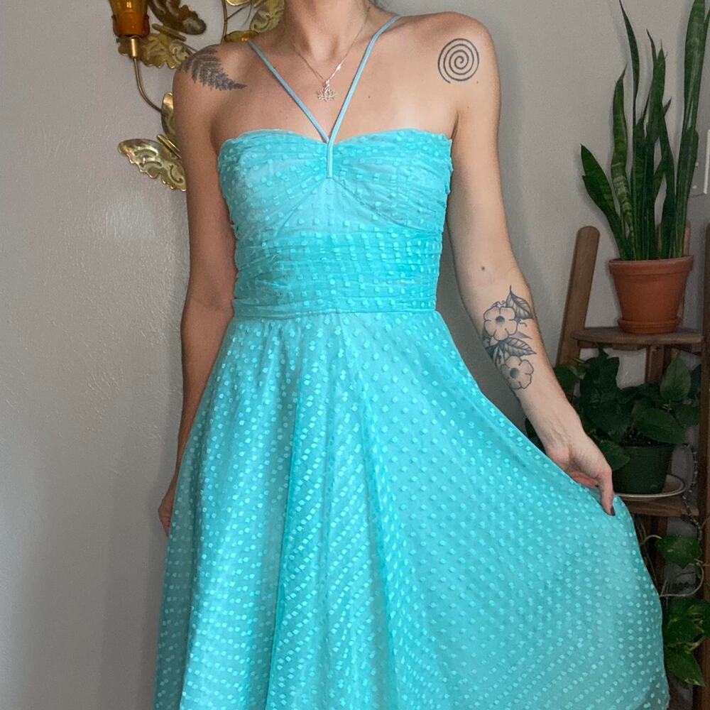 Adrianna Papell Turquoise Blue Spotted Mini Dress